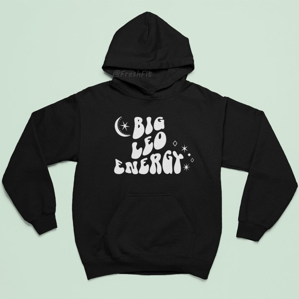 🆕Big Leo Energy Zodiac Black Fleece Pullover Hoodie Sweatshirt